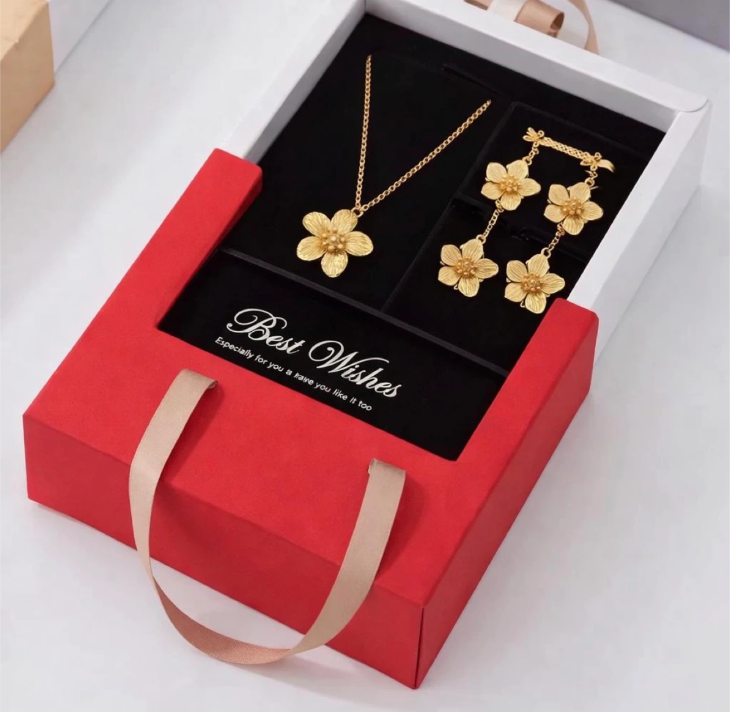 Gold Flower Necklace and Earring Set