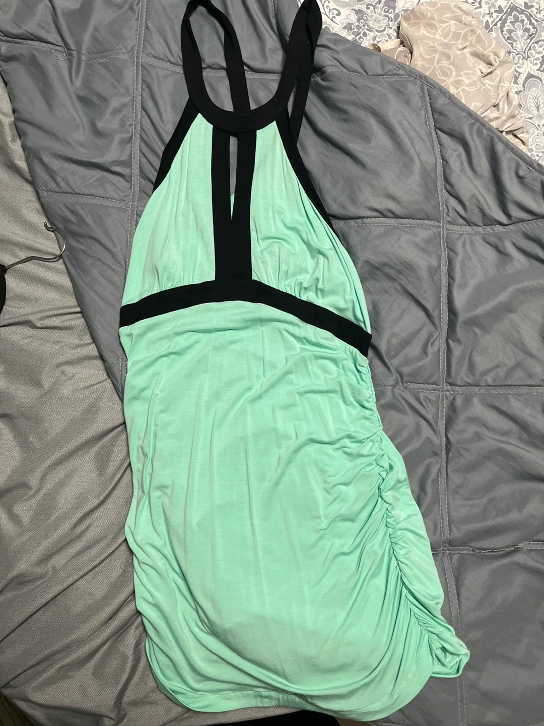 Boston proper Mint Green Halter Top with Black Trim