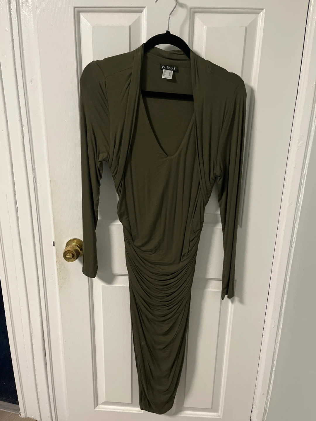 Venus Ruched Midi Dress Olive Green