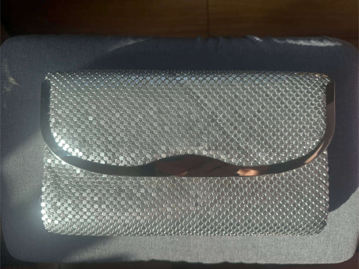 Vintage 70's Silver Chainmail Mesh Clutch Purse with Chain Strap
