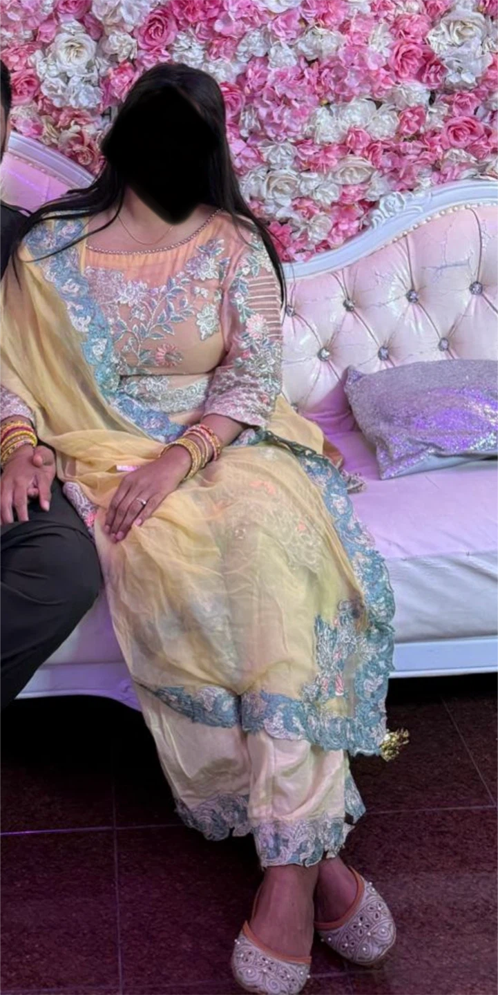 Yellow embroidered kurta with pants and dupatta