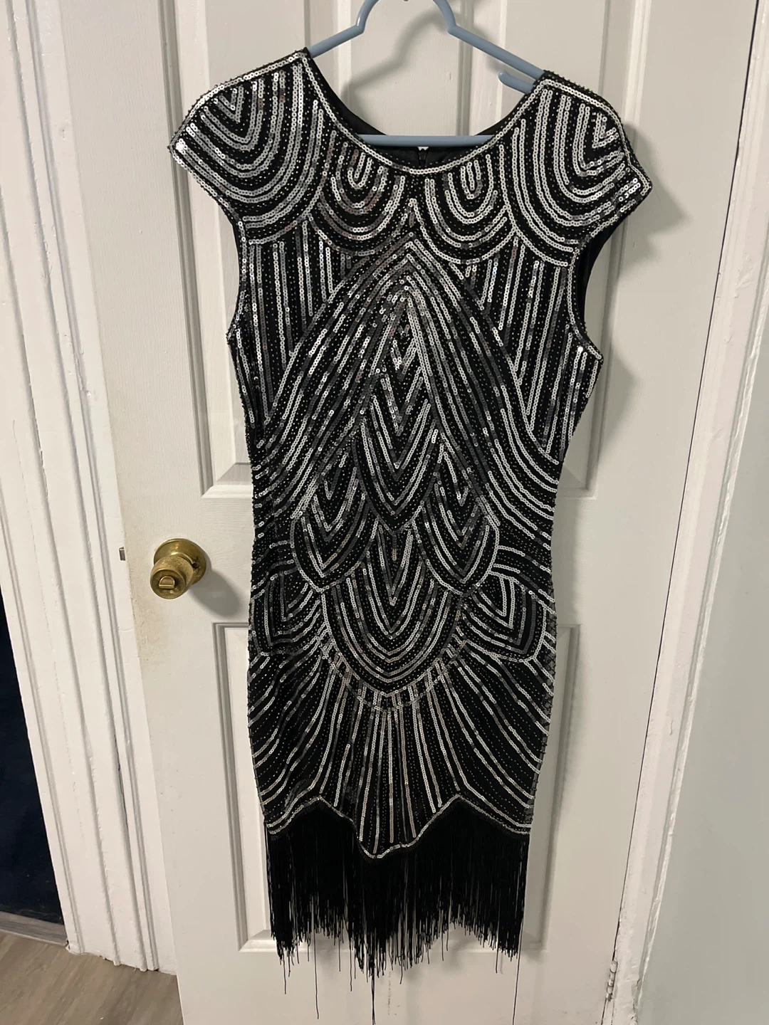 1920s Flapper Dress - Black & Silver Beaded Fringe