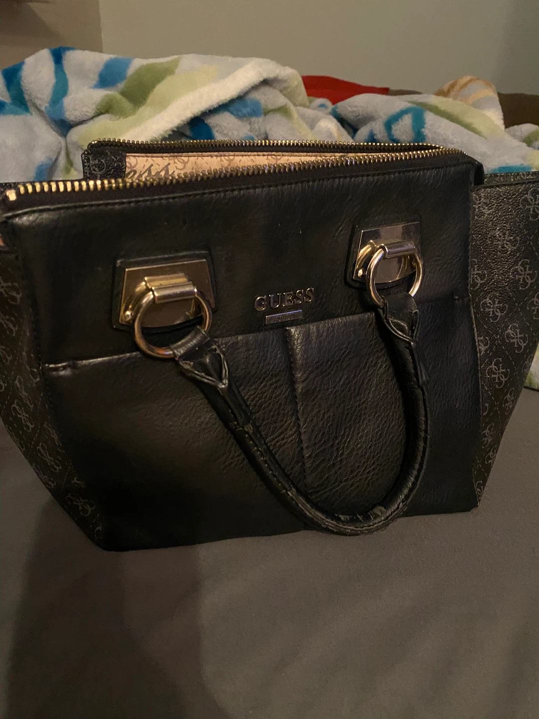 Guess Black Monogram Satchel Handbag
