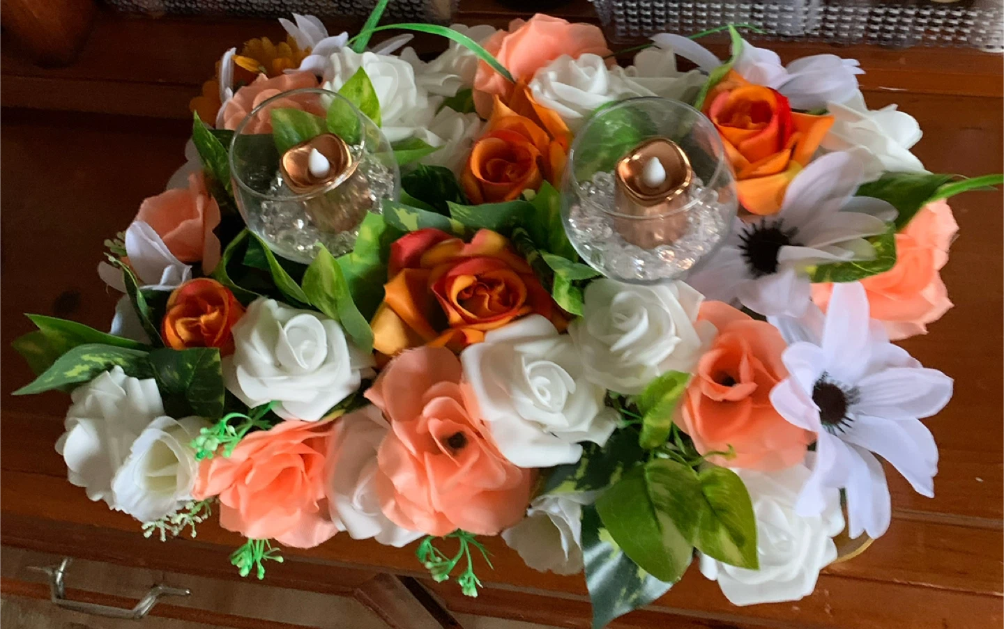Floral Arrangement with Votive Candle Holders