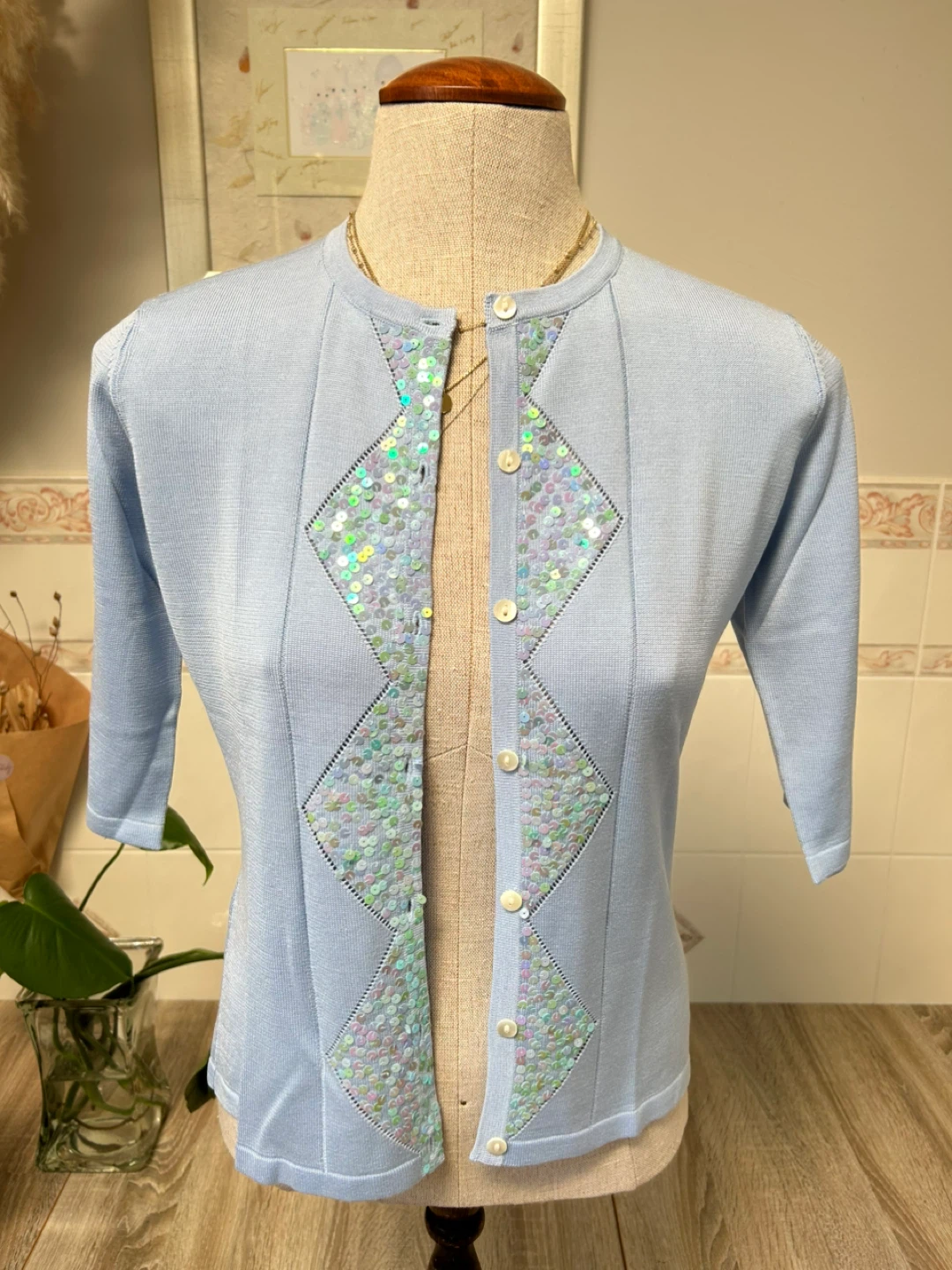 Light Blue Sequin Cardigan
