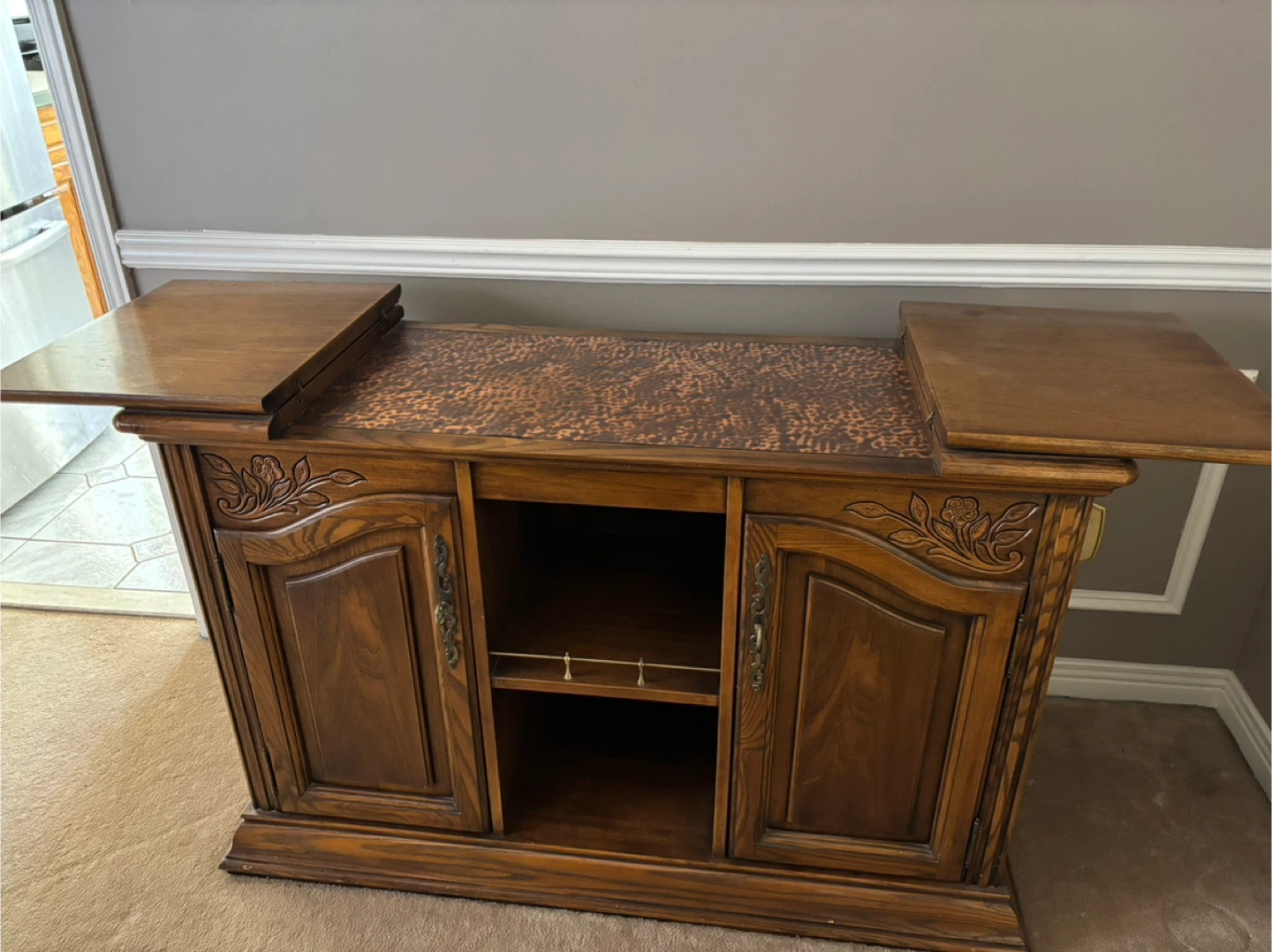 Vintage Wooden Bar Cart with Drop Leaves - photo 2