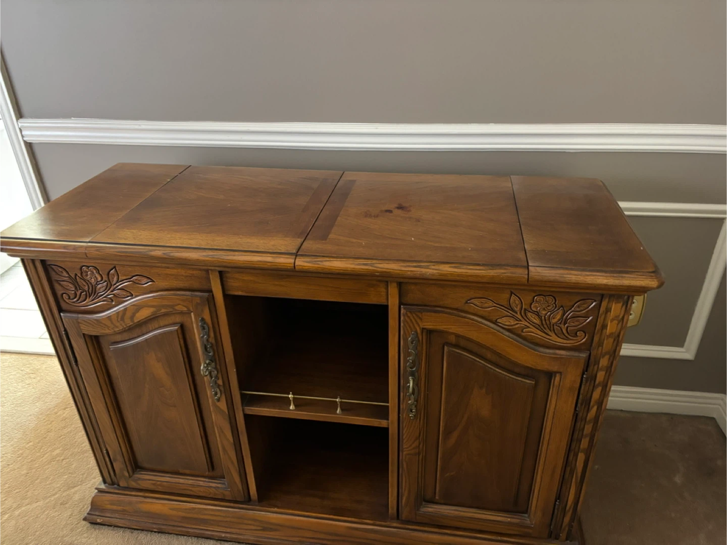 Vintage Wooden Bar Cart with Drop Leaves - photo 3