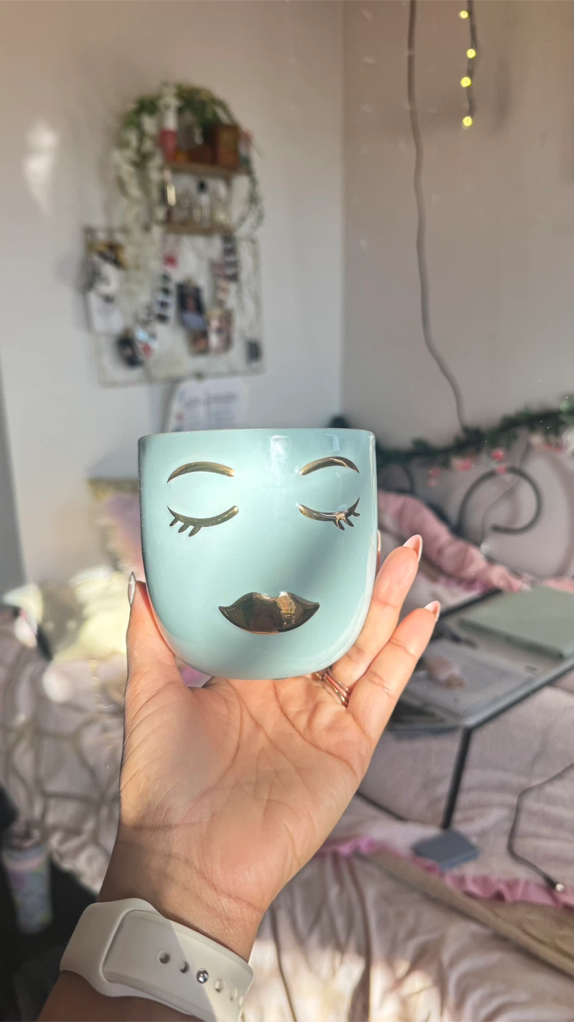 Light Blue Ceramic Face Planter Pot 🧡