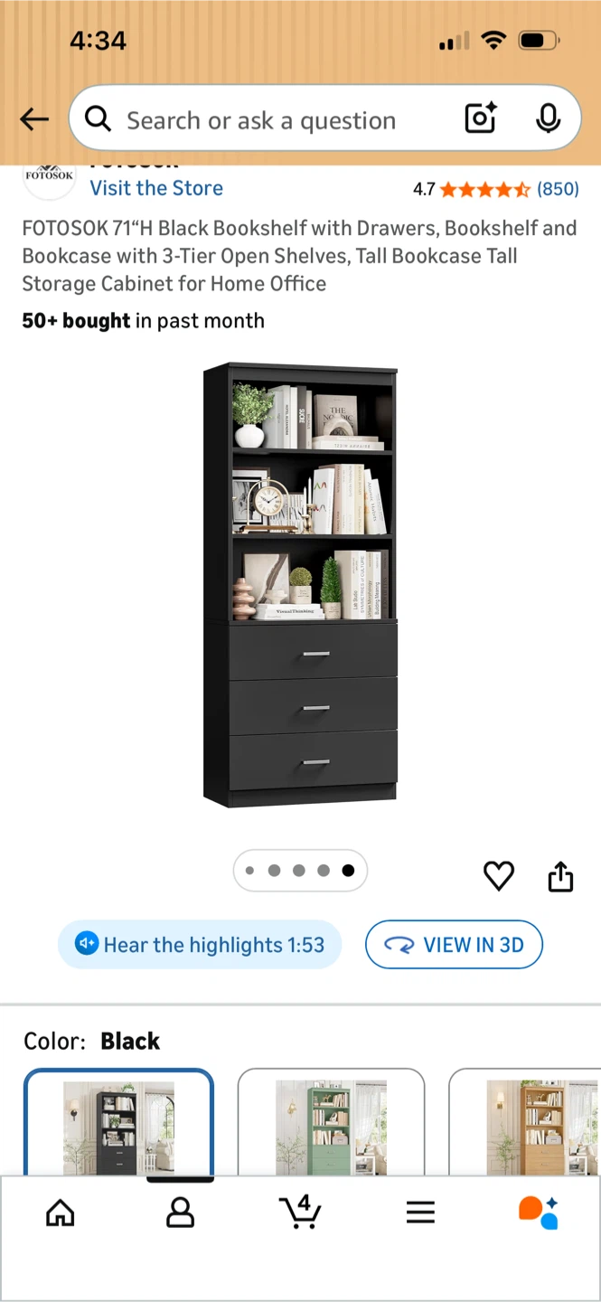 FOTOSOK 71"H Black Bookshelf with Drawers - photo 2
