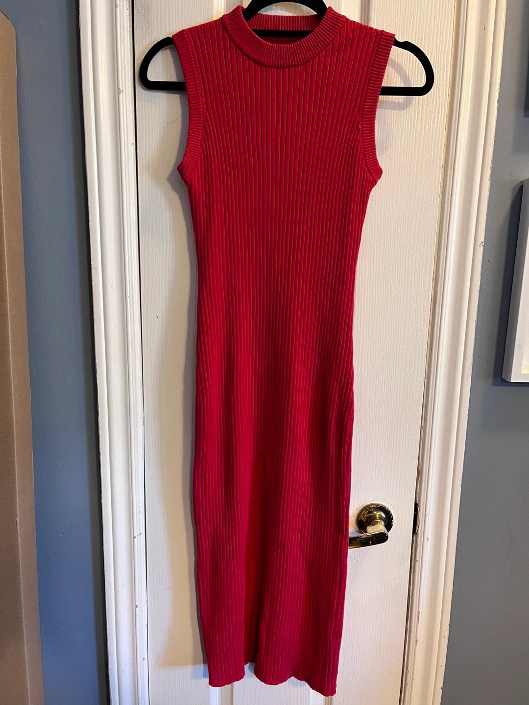 Frank + Oak Red Ribbed Sleeveless Midi Dress