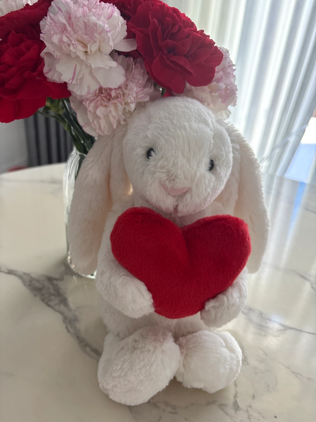 Jellycat White Bunny Plush with Red Heart