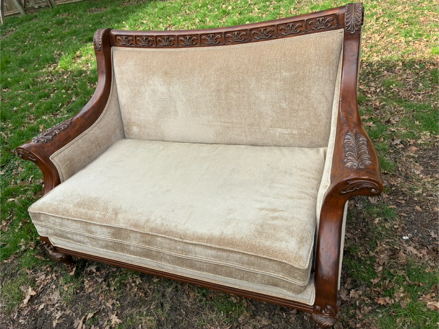Antique Carved Wood Loveseat Sofa