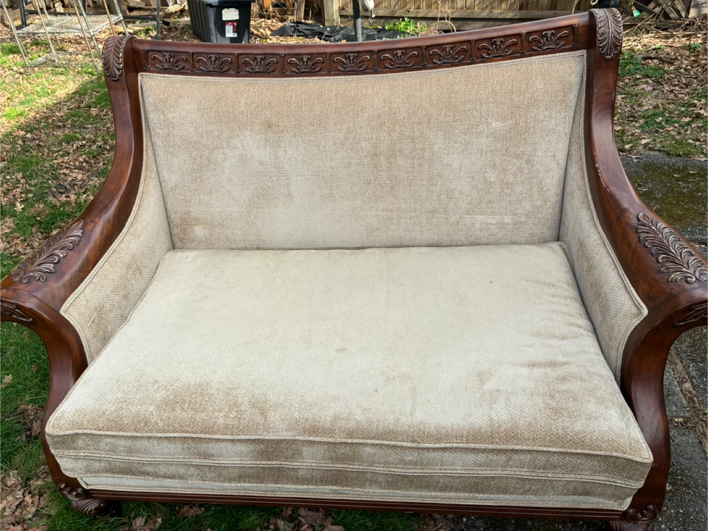 Antique Carved Wood Loveseat Sofa - photo 2