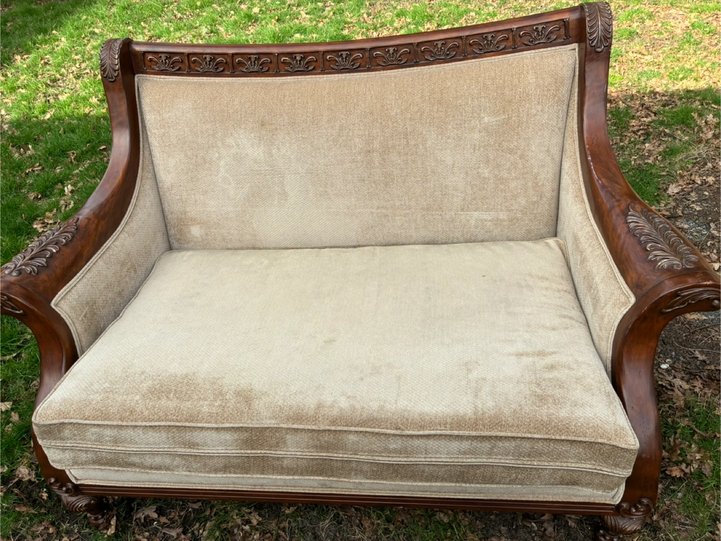 Antique Carved Wood Loveseat Sofa - photo 4