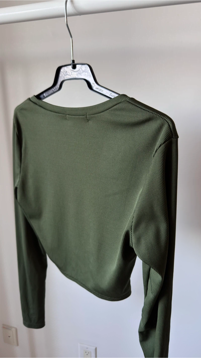 SHEIN Olive Ribbed Cropped Long Sleeve Top - photo 4