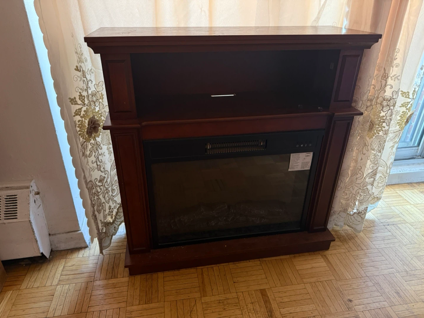 Electric Fireplace with Wood Mantle