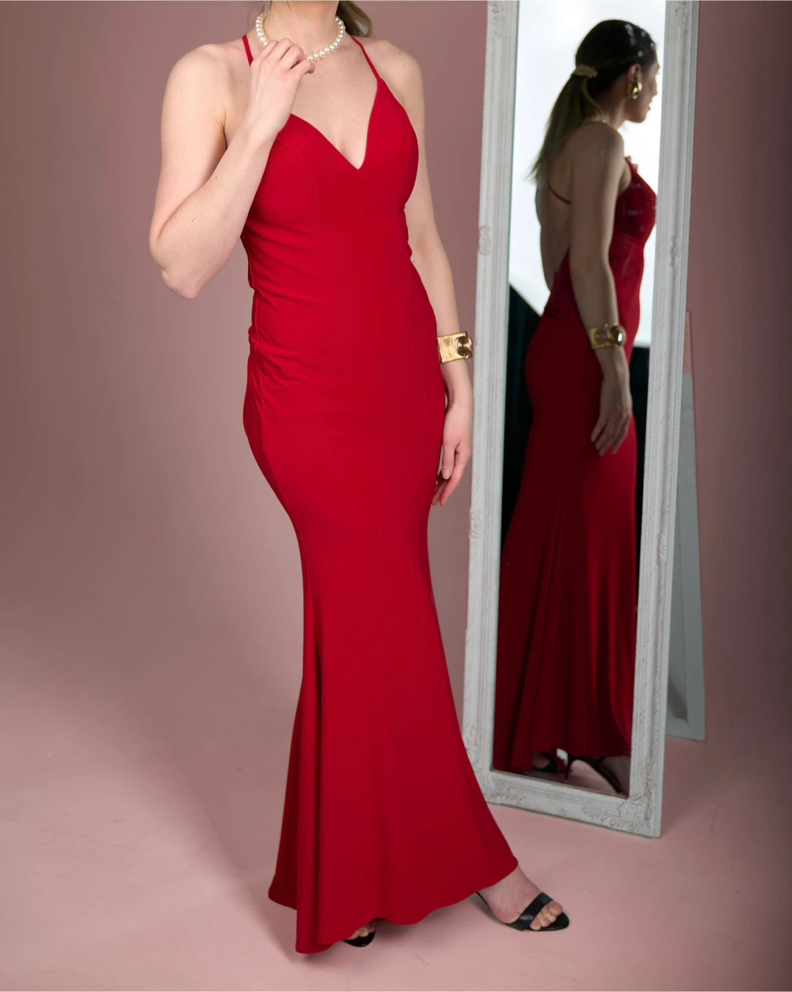 Red Halter Neck Evening Gown
