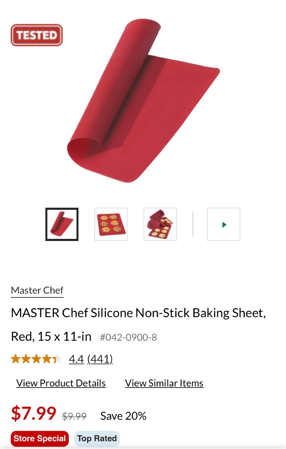 Master Chef Silicone Non-Stick Baking Sheet - Red, 15 x 11 in - photo 2