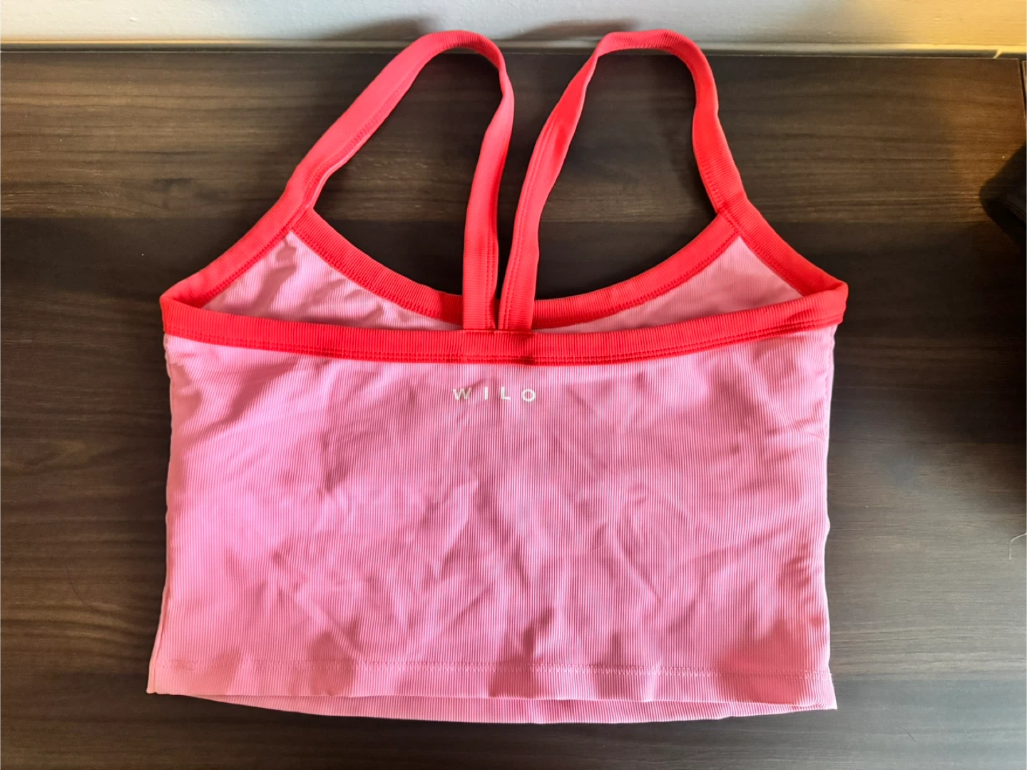 WILO Pink Ribbed Crop Tank Top and Pink Athletic Shorts Set - photo 2