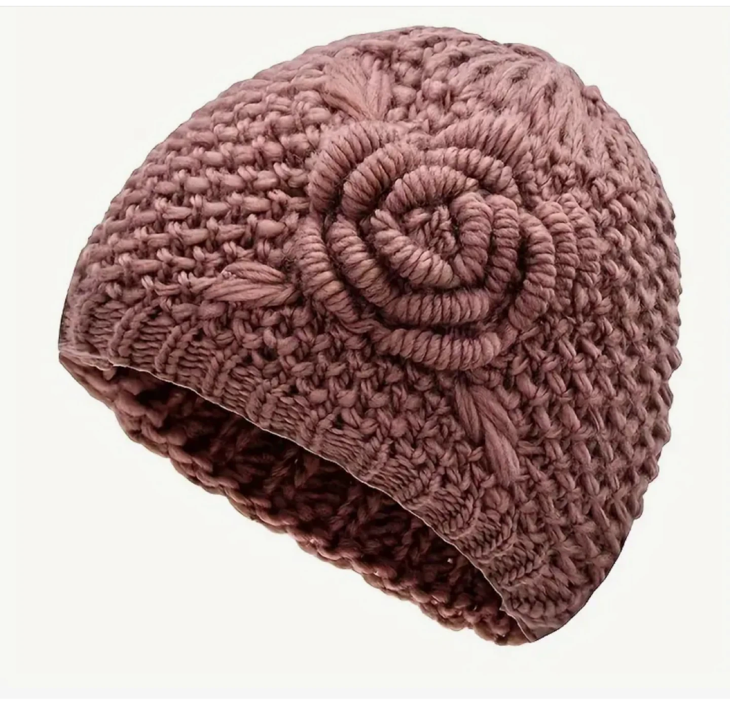 🧡 Knit Beanie with Rose Detail