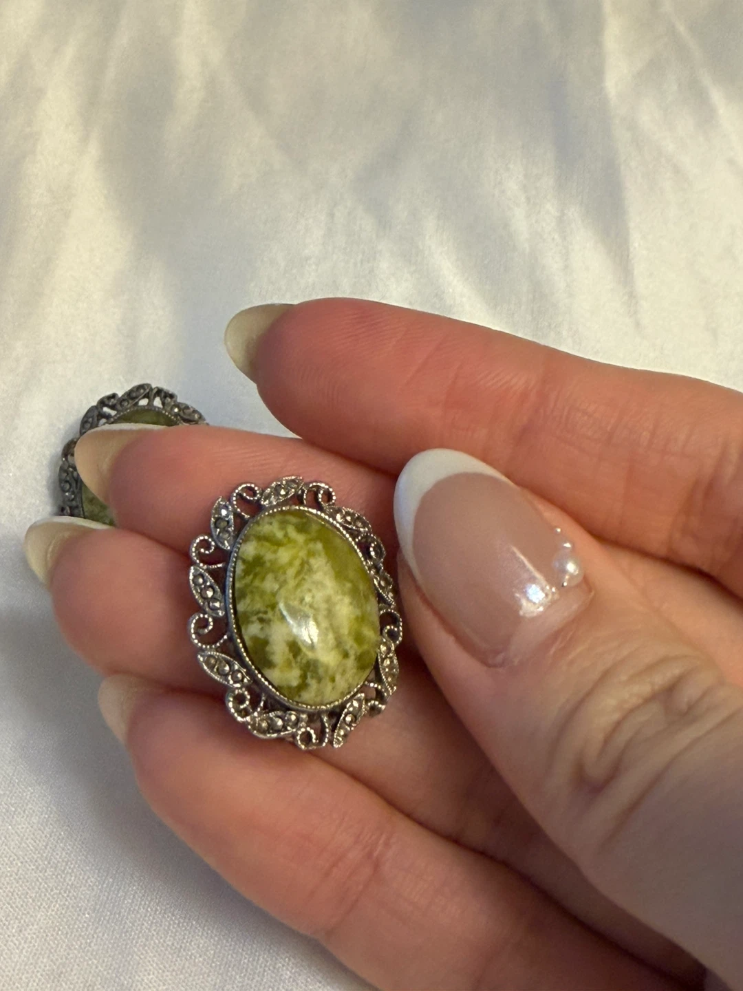 Vintage Green Stone and Marcasite Clip-On Earrings