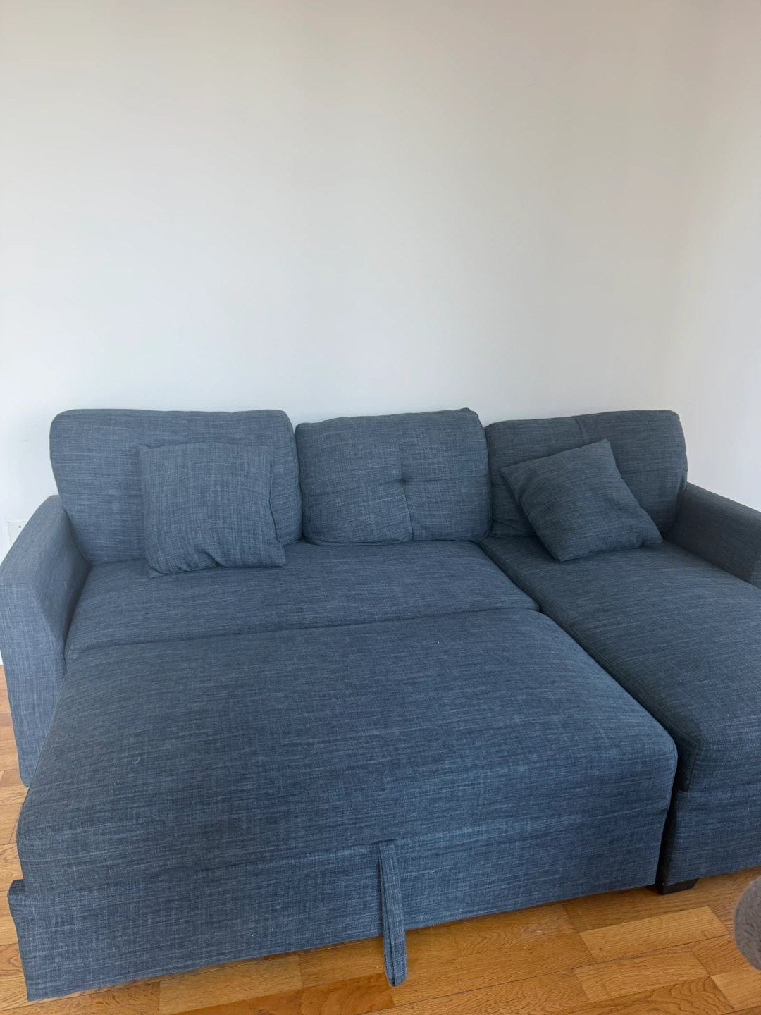 Blue Sectional Sofa with Pull-Out Bed
