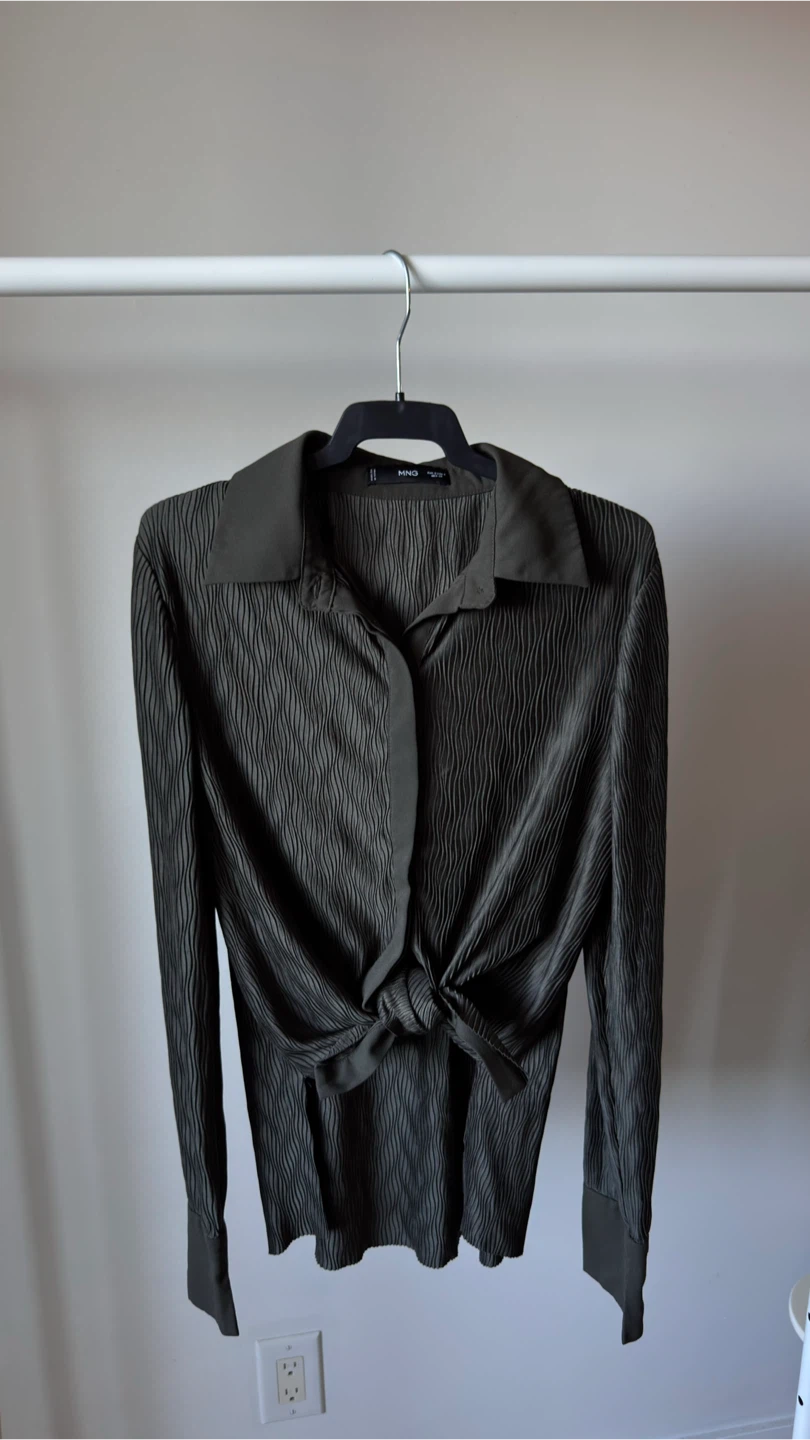 MNG Textured Button-Up Shirt - Dark Green - photo 3