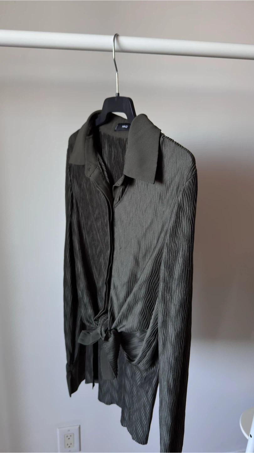 MNG Textured Button-Up Shirt - Dark Green