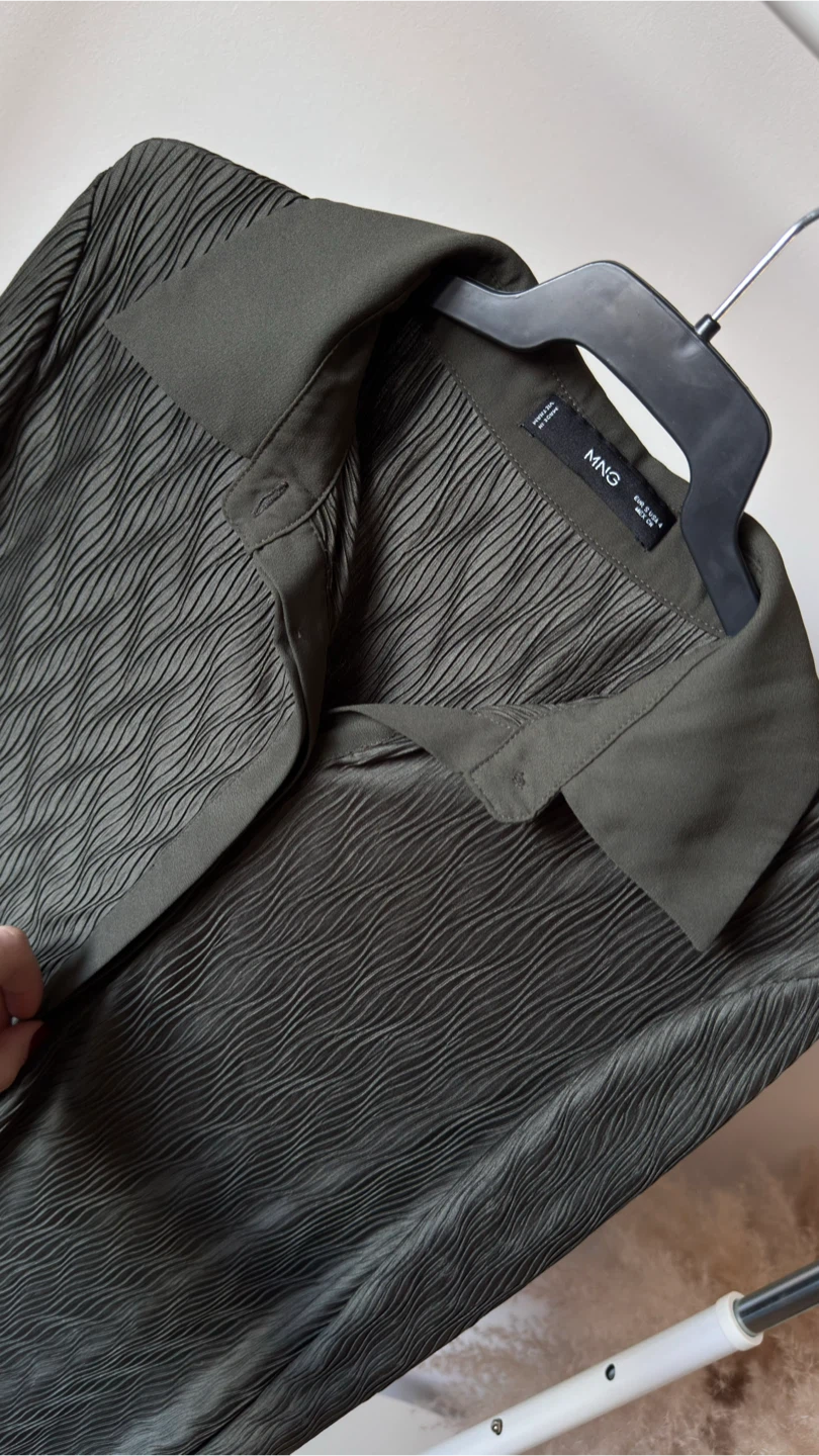 MNG Textured Button-Up Shirt - Dark Green - photo 2