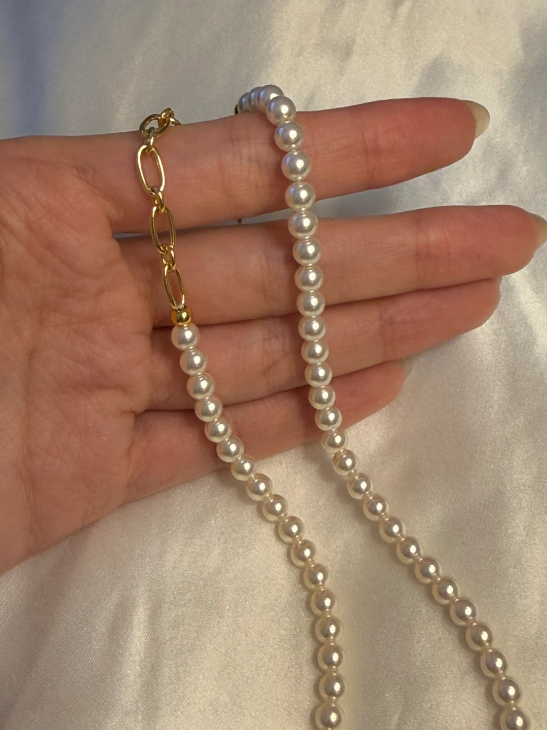 Pearl Necklace with Gold Chain Accent - photo 3