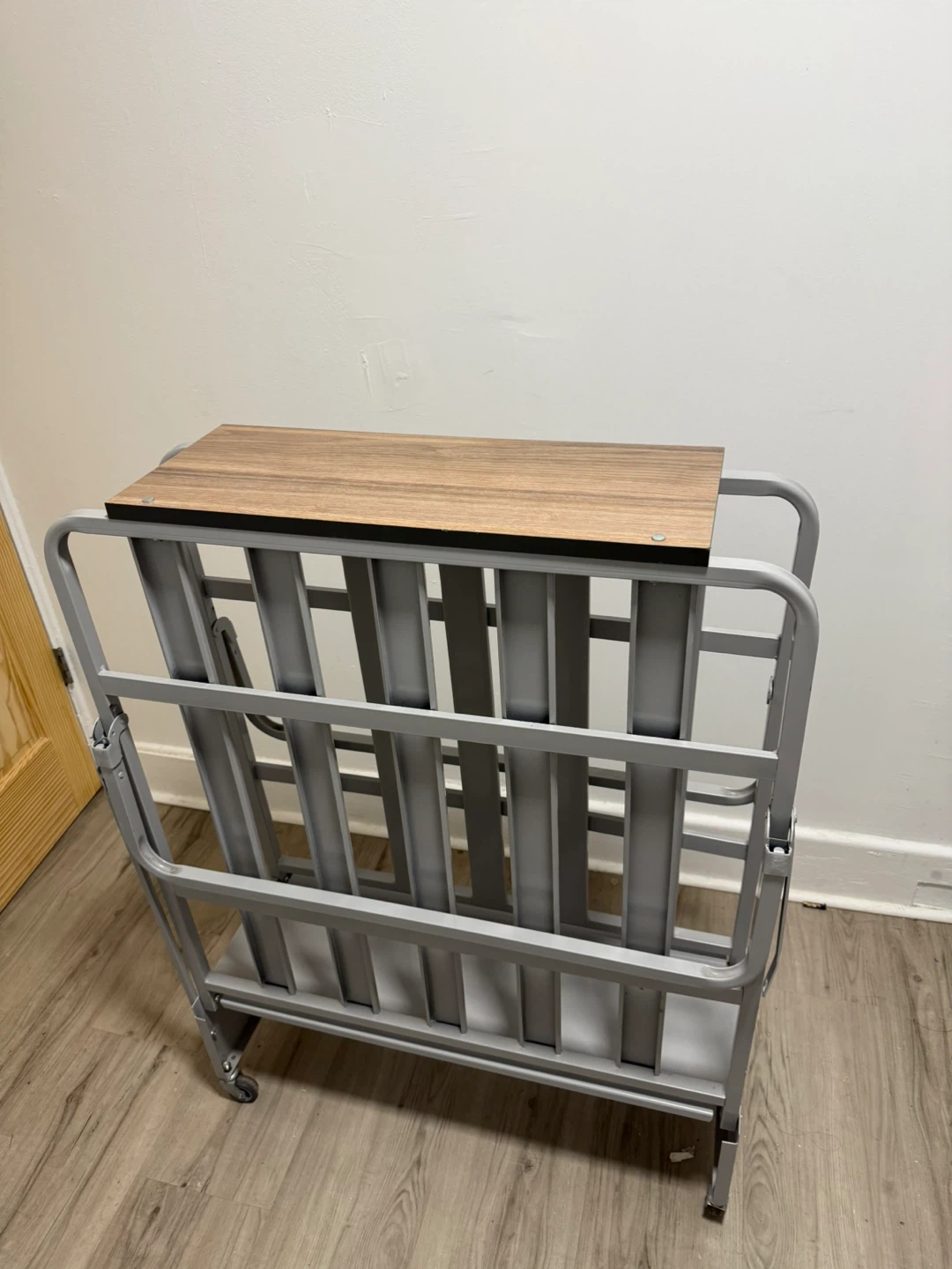 Folding Bed Frame with Wood Headboard