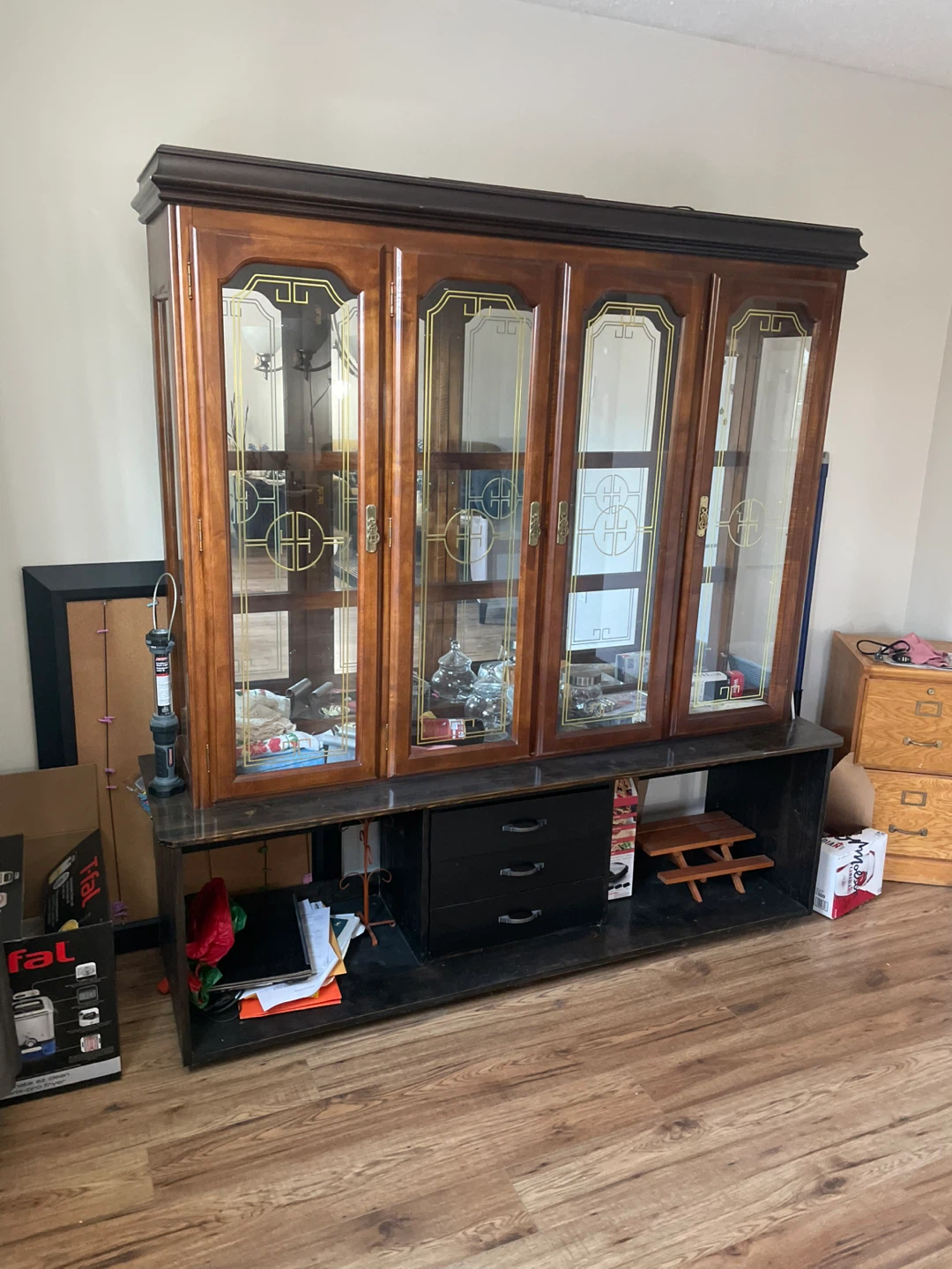 Wooden Display Cabinet with Glass Doors