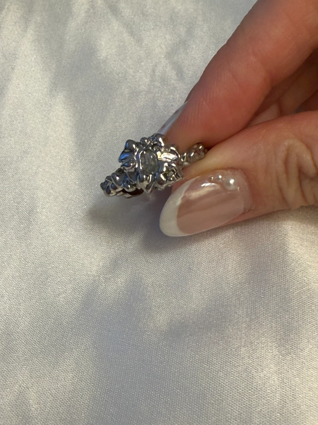 Silver Tone Adjustable Ring with Unique Design
