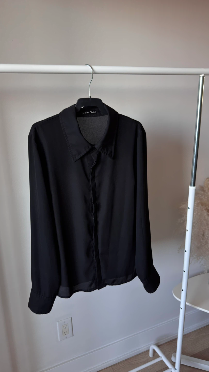 Black SHEIN Collared Button-Up Blouse - photo 4