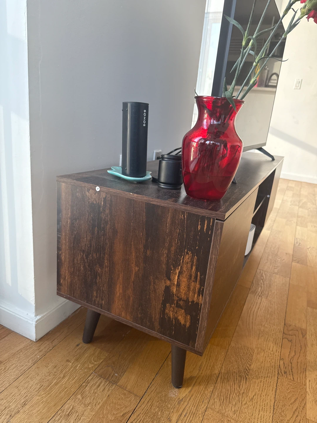 Brown Wood TV Stand with Cabinet Doors - photo 3