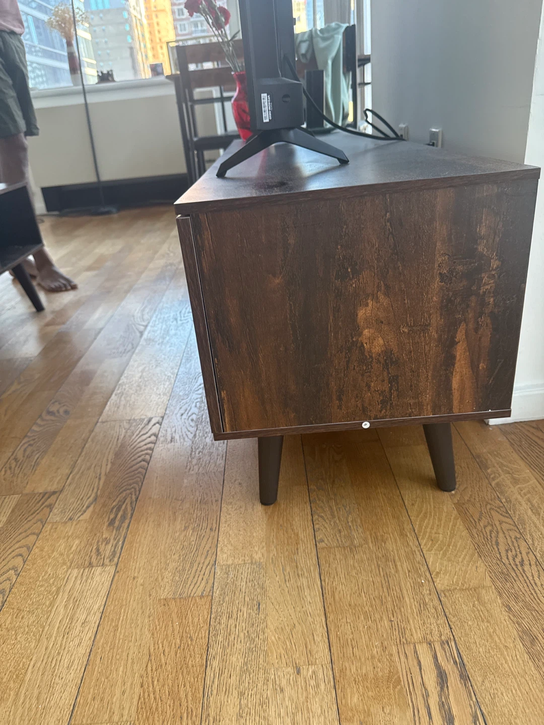 Brown Wood TV Stand with Cabinet Doors - photo 2