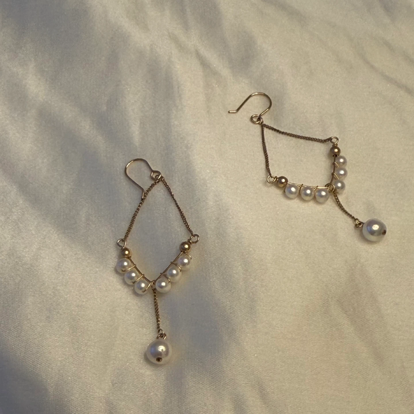 Gold Tone Drop Earrings with Faux Pearls - photo 4