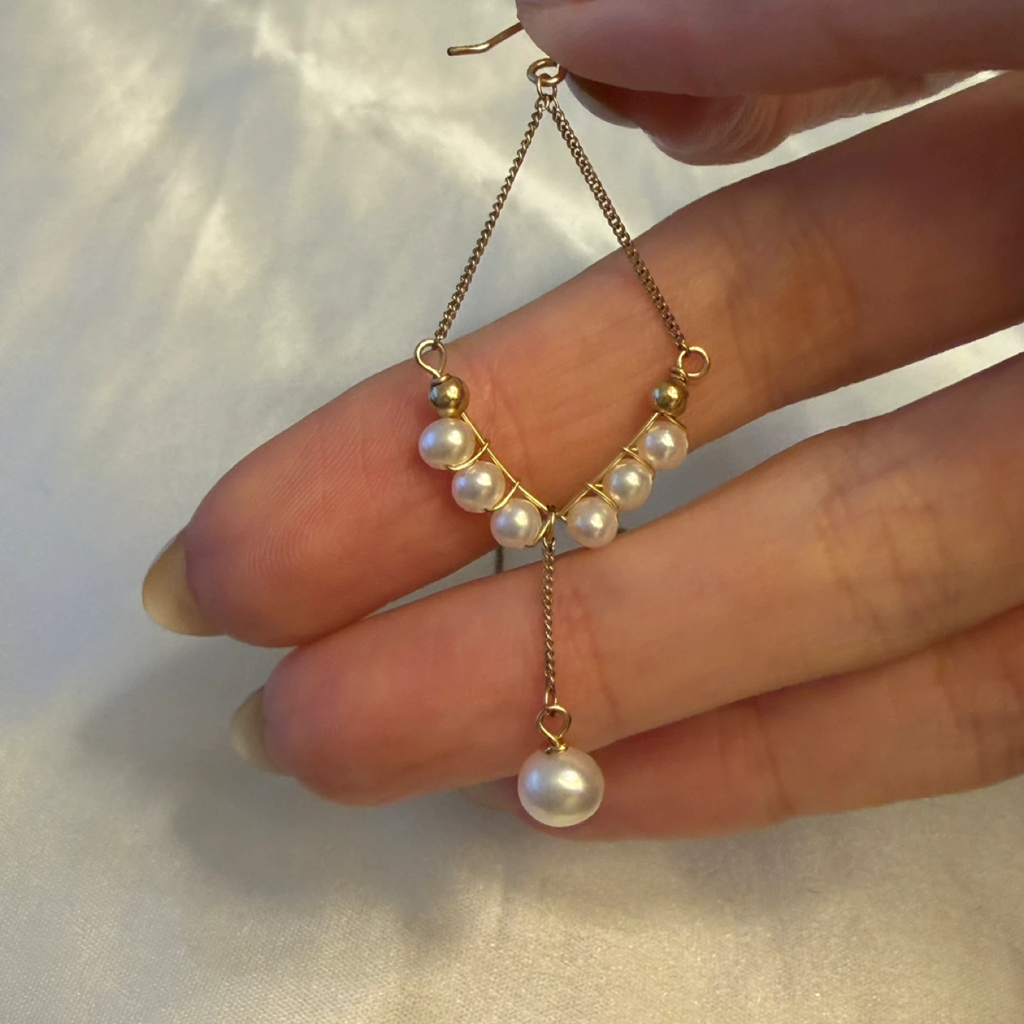 Gold Tone Drop Earrings with Faux Pearls - photo 2