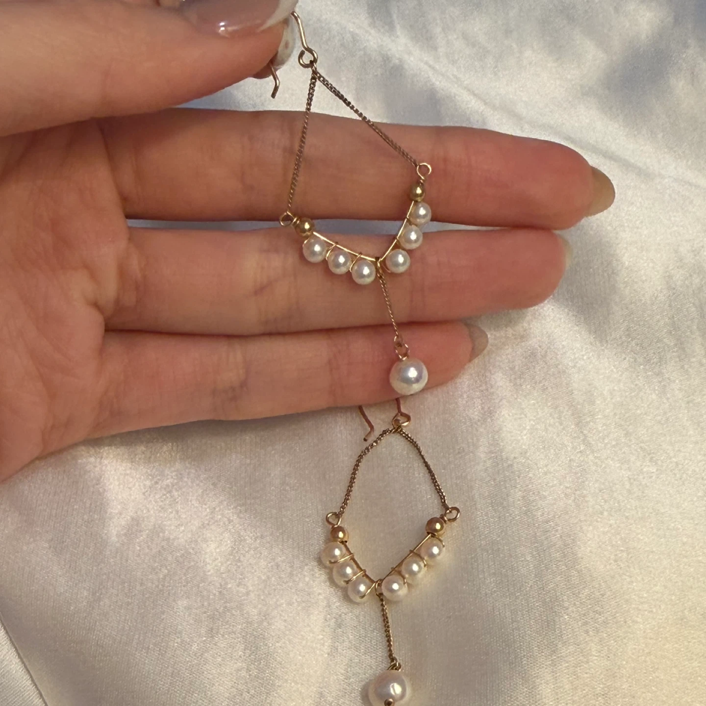 Gold Tone Drop Earrings with Faux Pearls - photo 5