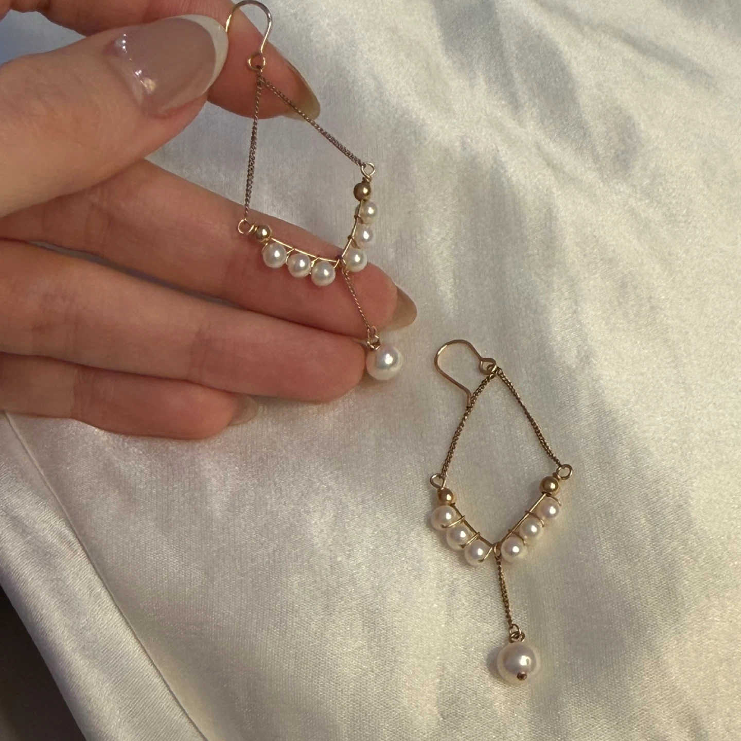 Gold Tone Drop Earrings with Faux Pearls - photo 3