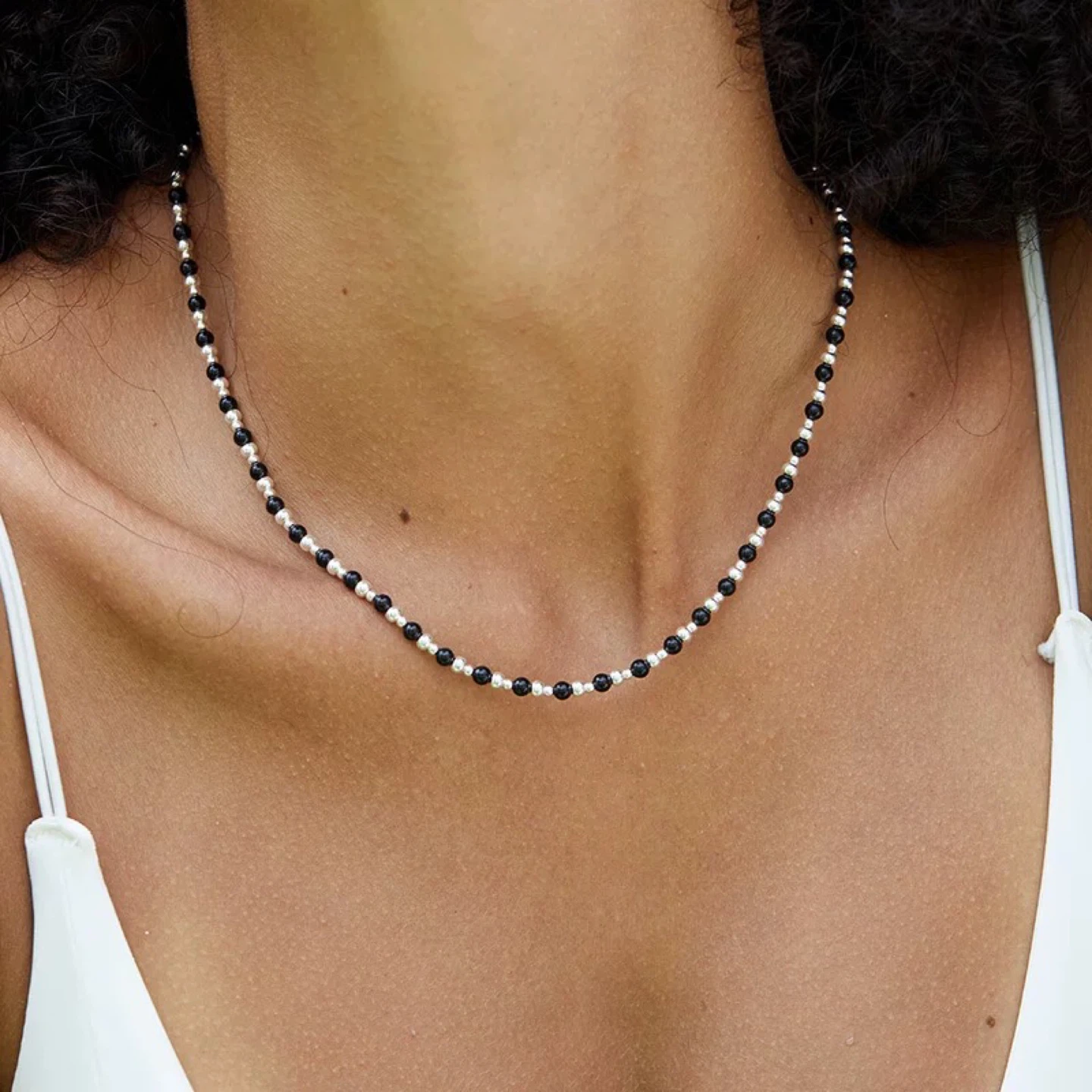 Black and Silver Beaded Necklace
