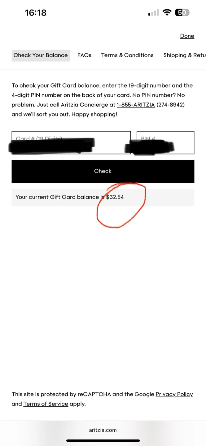 Aritzia Gift Card Balance $32.54 - photo 2