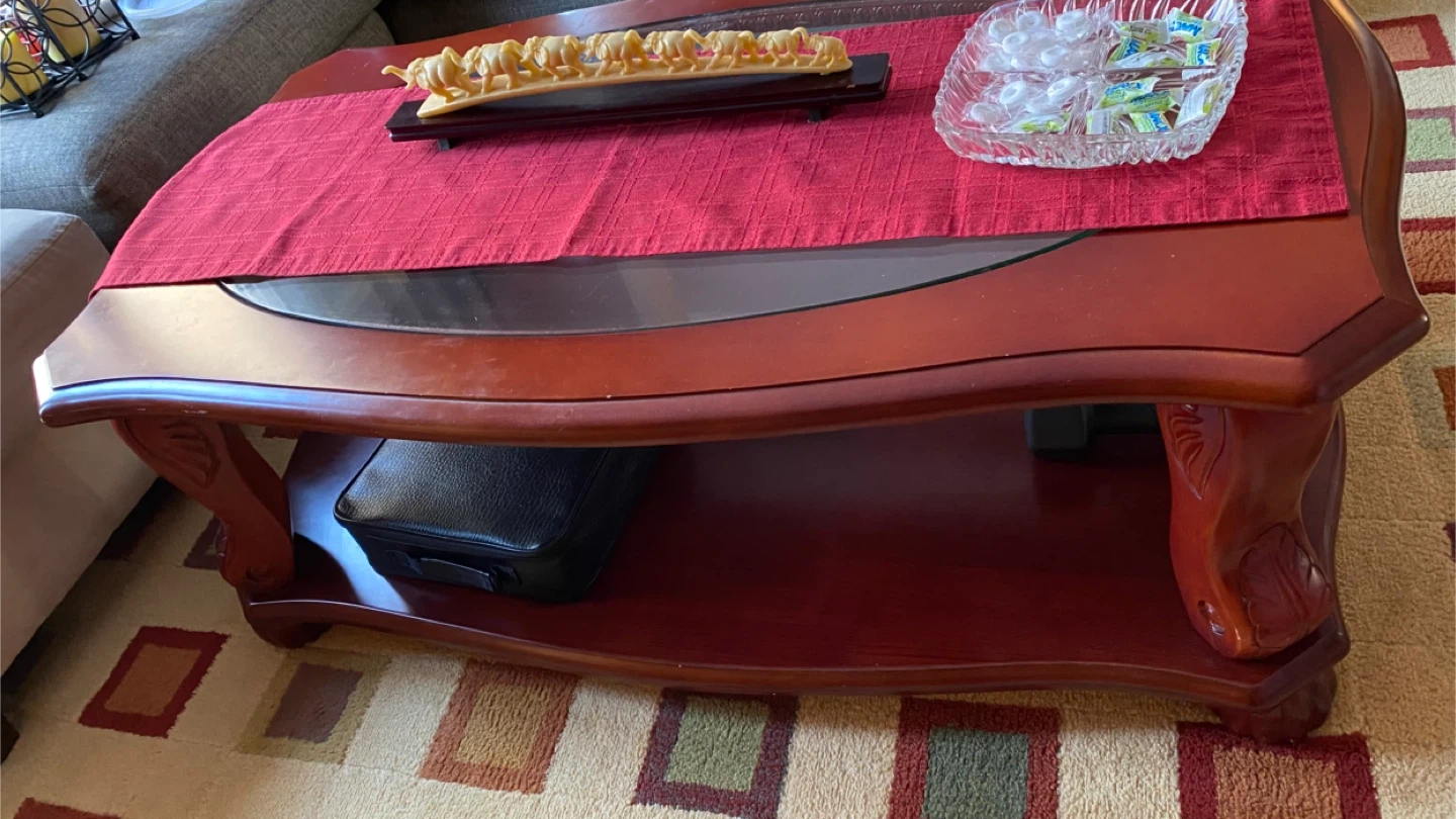 Cherry Wood Coffee Table with Glass Top