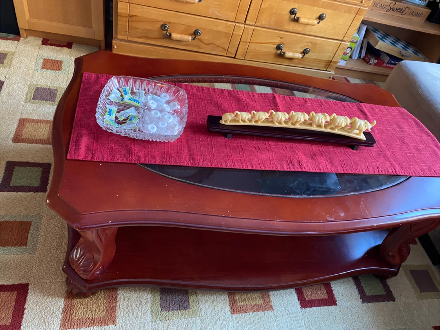 Cherry Wood Coffee Table with Glass Top - photo 2