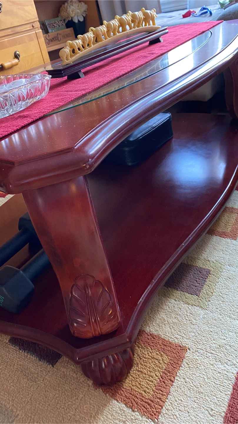 Cherry Wood Coffee Table with Glass Top - photo 3