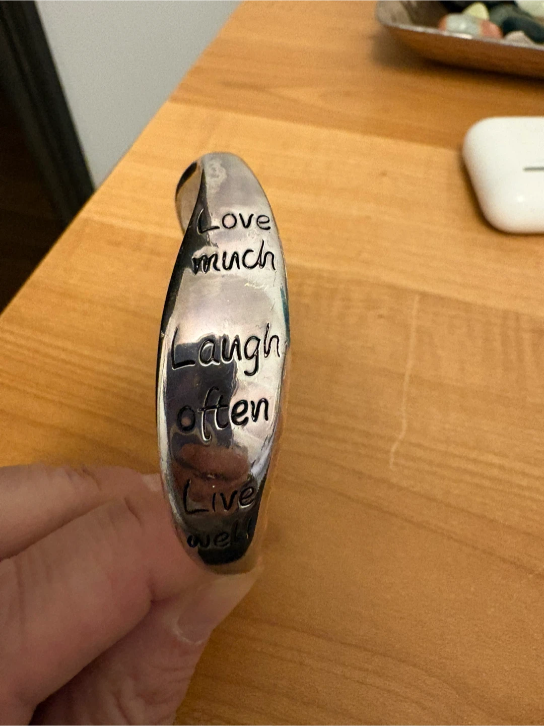Silver Bangle Bracelet Love Laugh Live Well Inspirational Quote