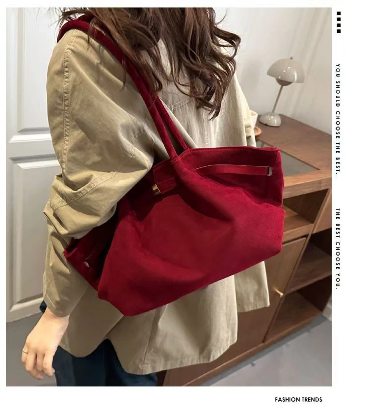 Red Faux Suede Tote Bag
