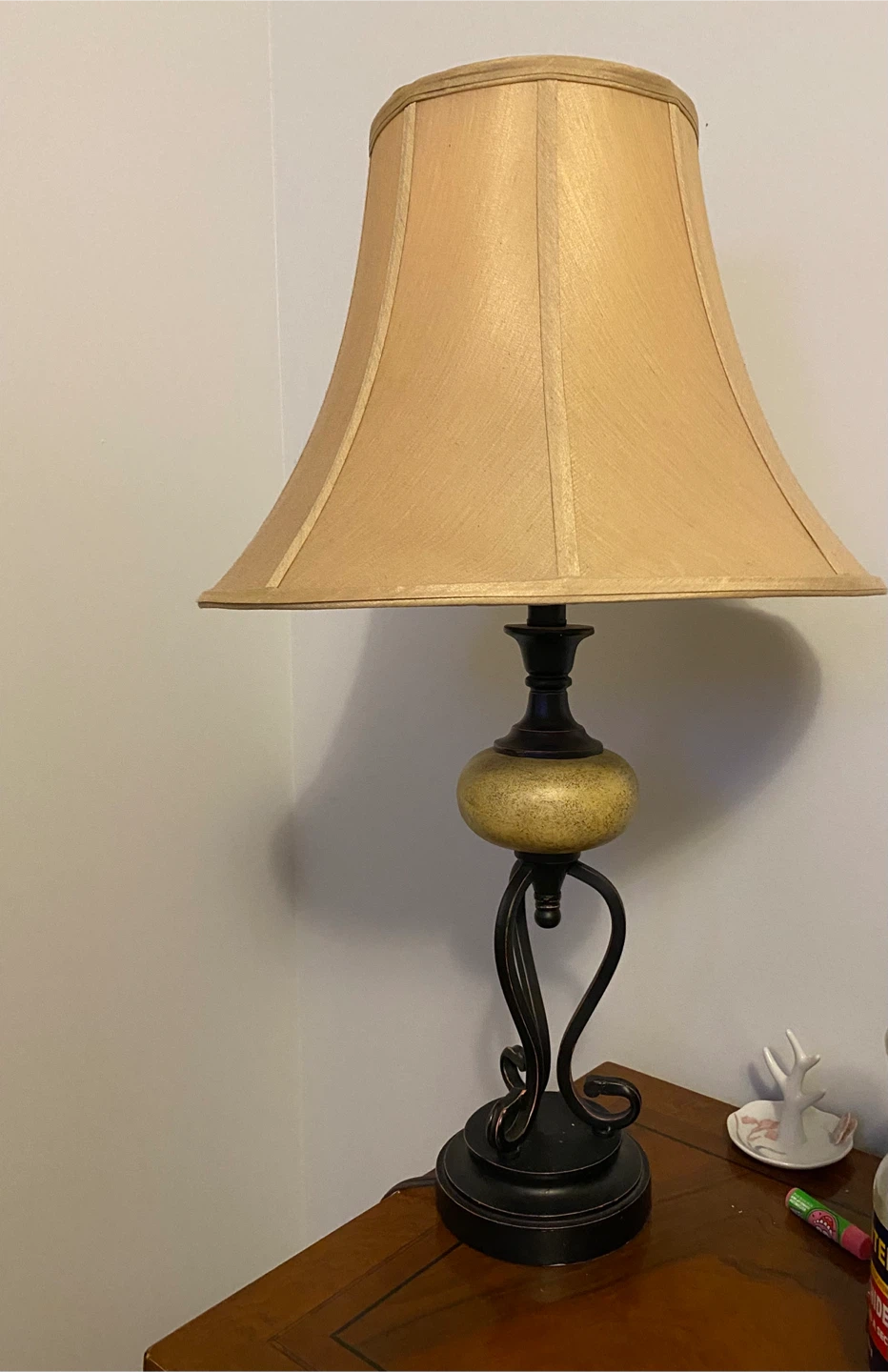 Table Lamp with Gold Shade and Scroll Base