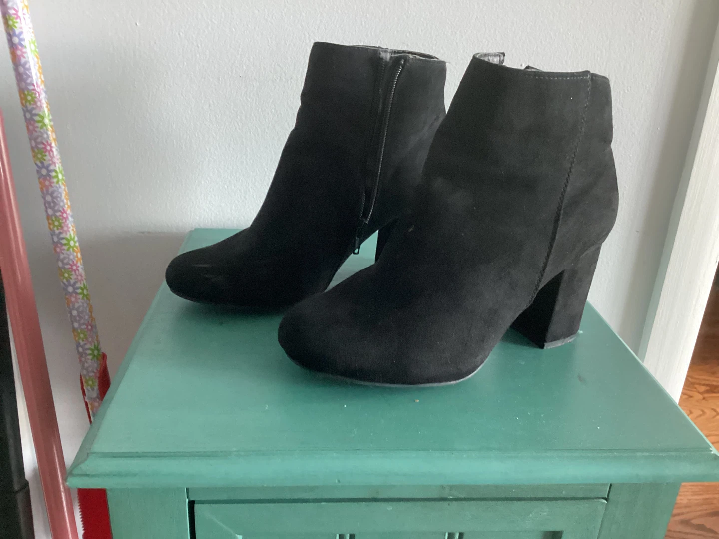 Black Suede Heeled Ankle Boots