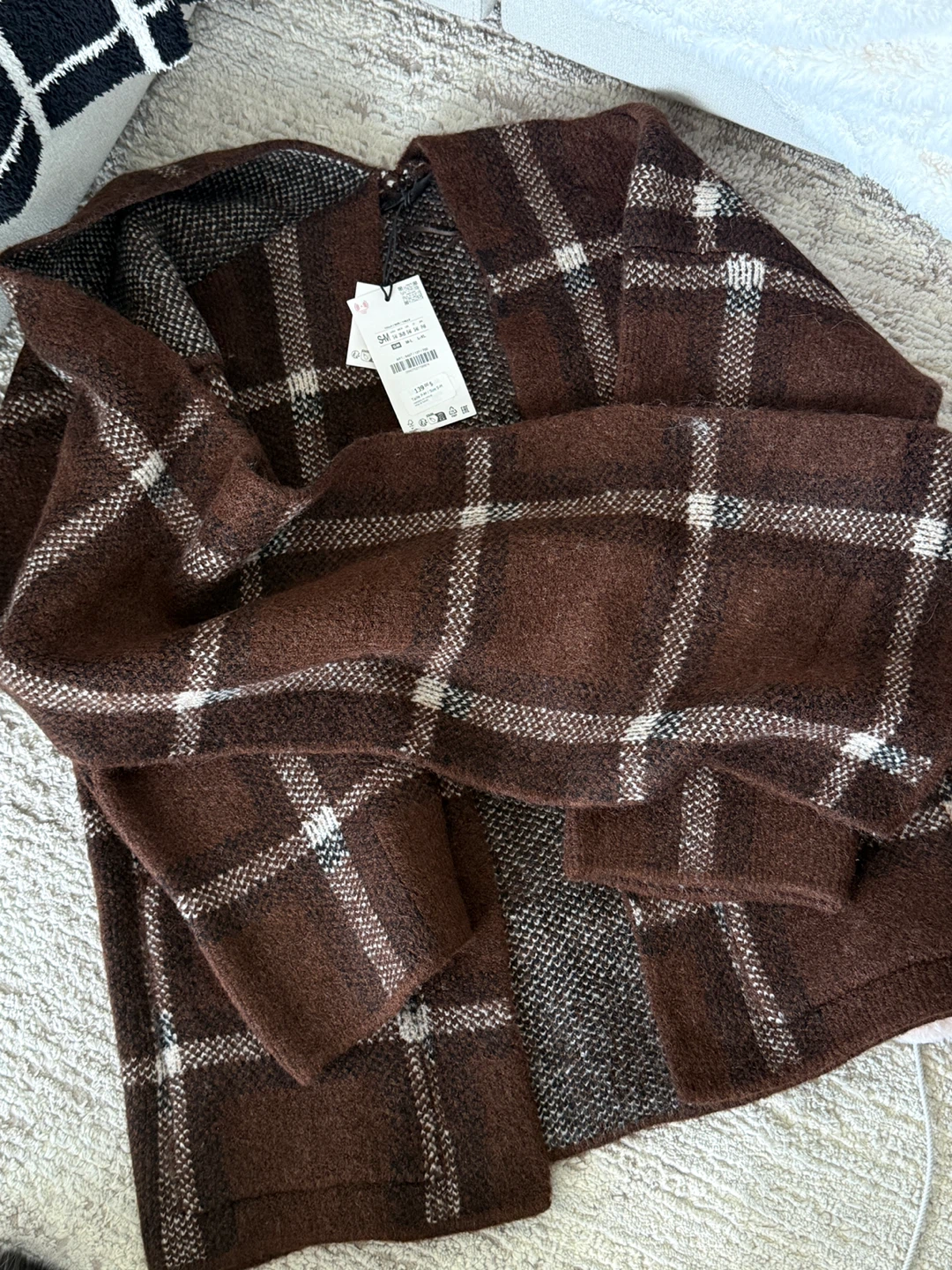 Super Popular Brown Plaid Jacket with Scarf - photo 3